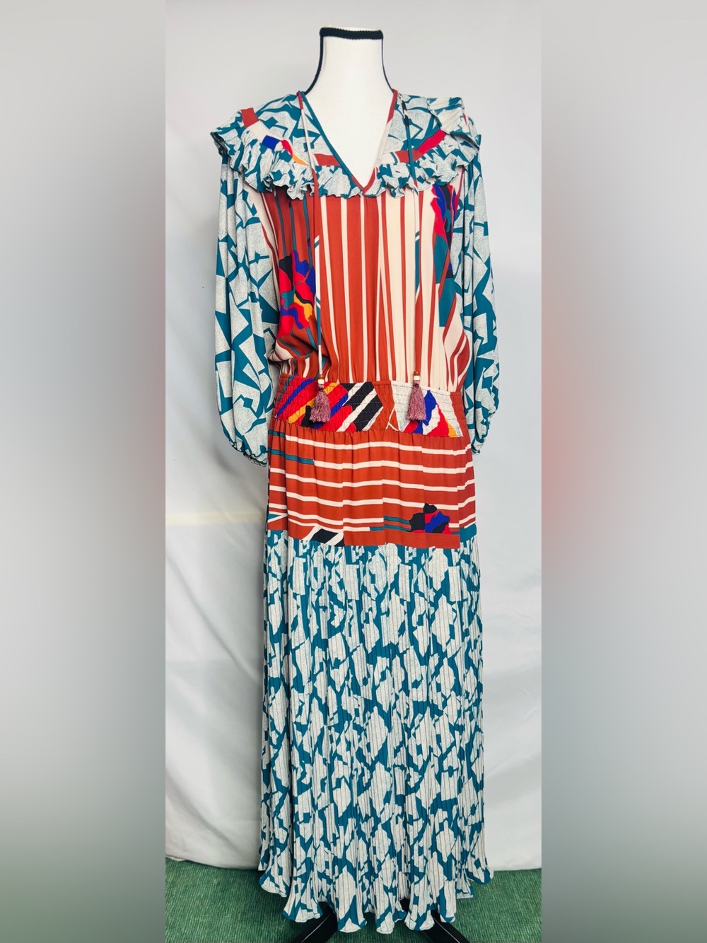 Vintage 80s Diane Freis Geometric Floral Print Dress